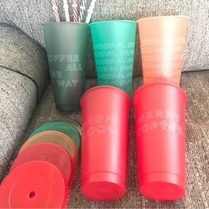 LTD HOLIDAY 2019 STARBUCKS Reusable Cold Cups Lids Straws 5 Pack 24 oz Tumbler